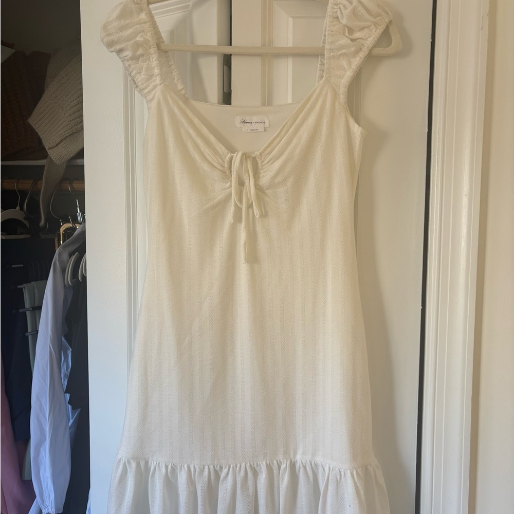 Lovers + Friends Cream Textured Keyhole Tie-Front Dress